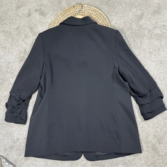 Chico’s Women’s Ruched Sleeve Blazer Open Front Lined Office in Black 2/US 12 - Picture 7 of 14